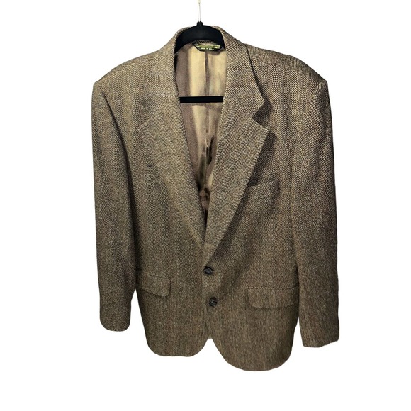Vintage American Trend Lambswool Herringbone Tweed Mens Blazer 46R Brown - Picture 1 of 6